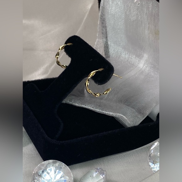 14K YELLOW GOLD twisted half hoop earrings REAL GOLD - Picture 3 of 13